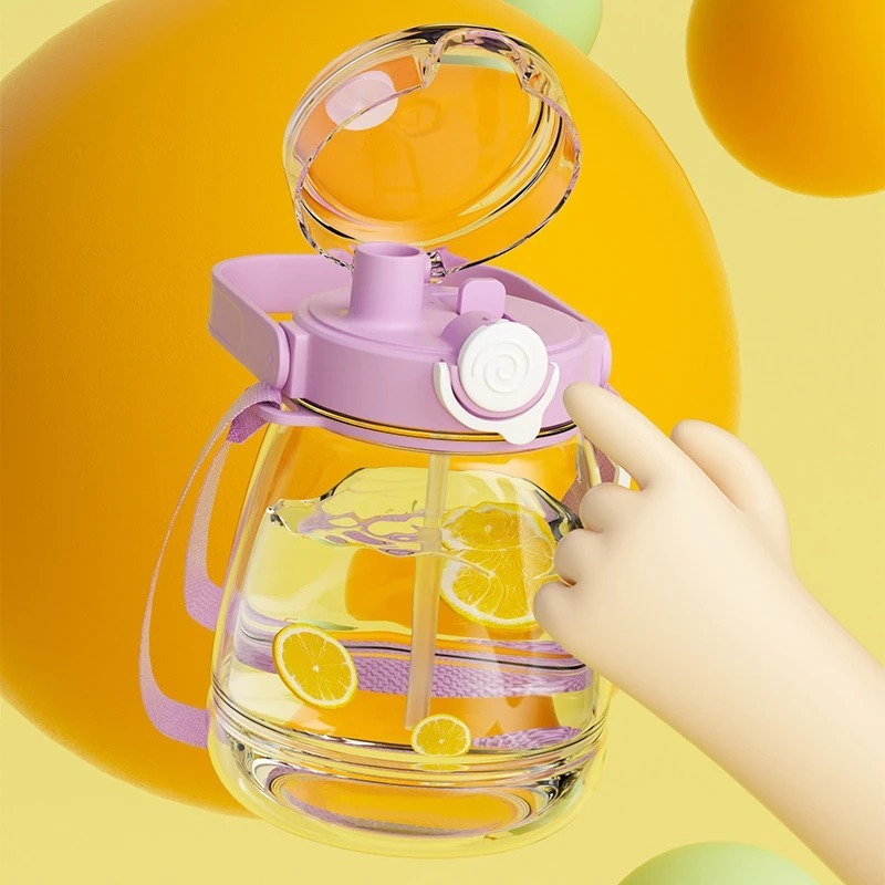 Garrafa De Água 1300ml Canudo e Adesivos Fofos Portátil Alça Trava Resistente Queda Unissex Infantil