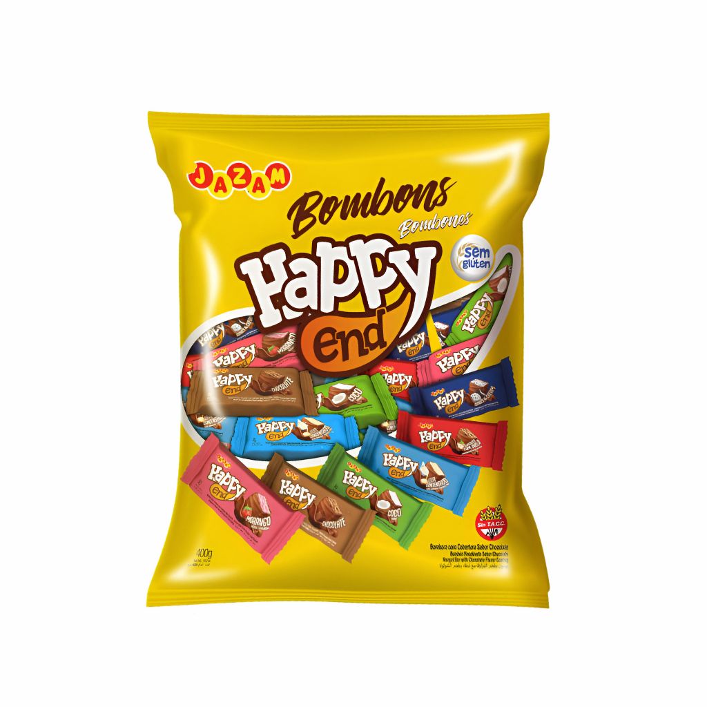 Bombom Sortido Pacote 50 Unidades Vários Sabores Chocolate Morango 400g Bombom Happy Jazam