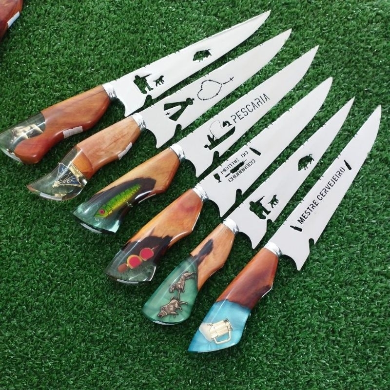 Faca churrasco Artesanal inox 8.5 polegadas cabo resina Temáticas