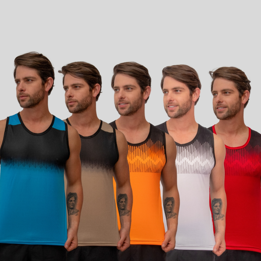 Kit  5 Regata DRYFIT LISA Masculina Poliéster Exercício Físico Corrida Academia Leve Respirável