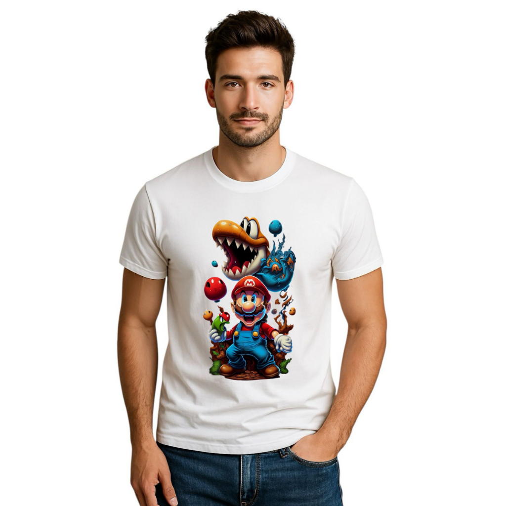 Camiseta Masculina Super Mario Bros Algodão Premium Promoção