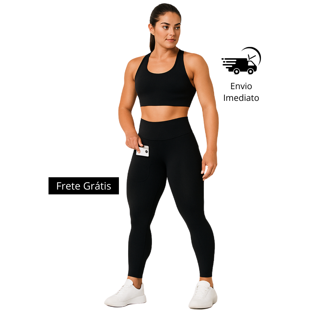Legging Cintura Alta Com Bolsos Academia Compressão Zero Transparência