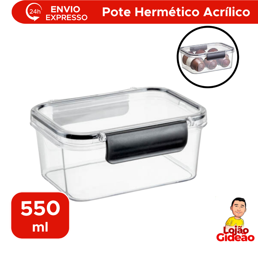 Pote Hermético 550ml Acrílico Transparente Organizador Alimentos Mantimentos