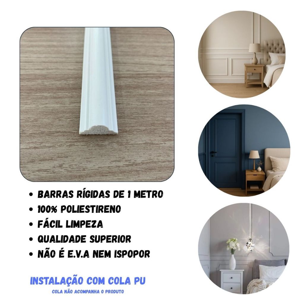 Rodameio 2cm Boiserie Moldura Poliestireno Barras de 1 Metro