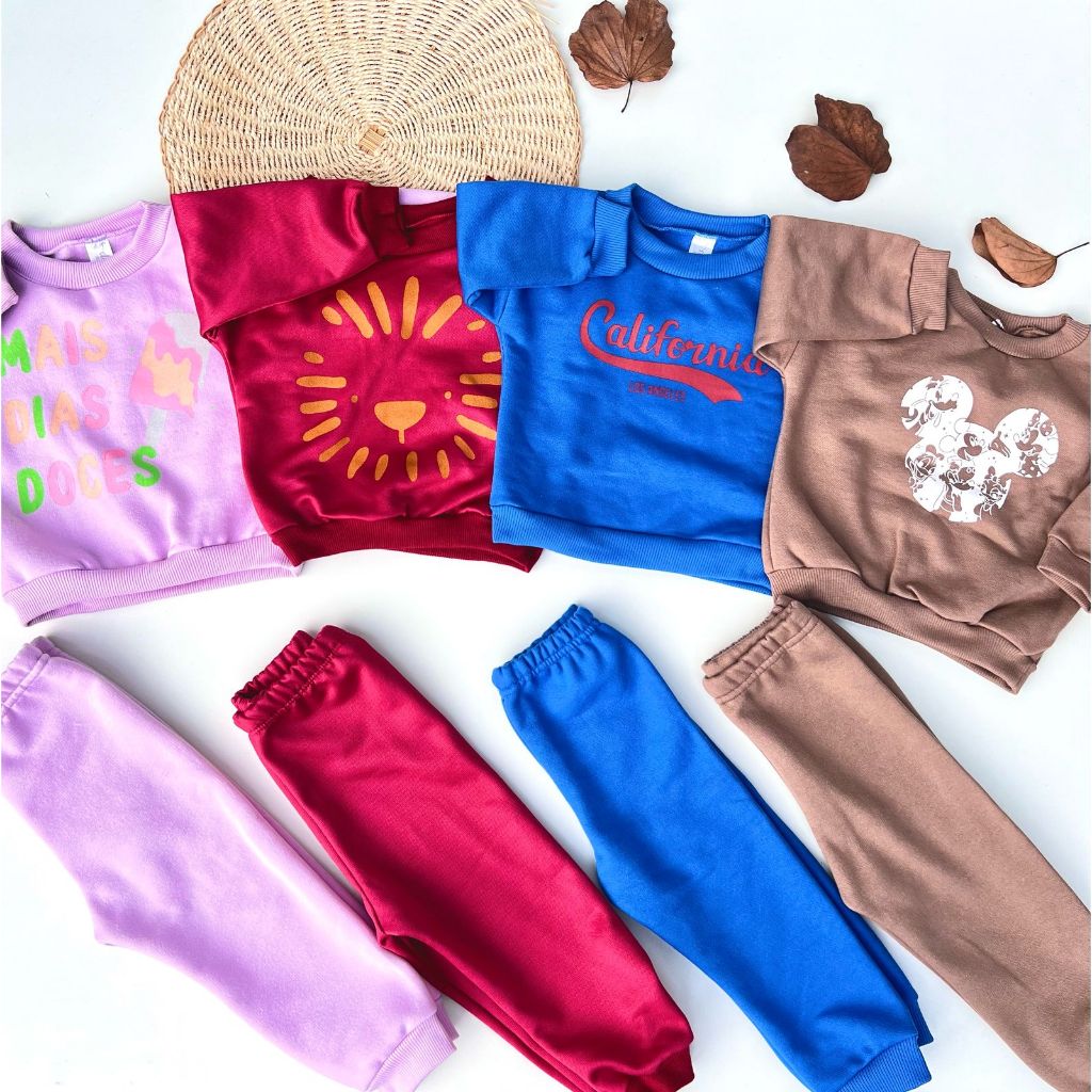 conjunto Moleton cores disponiveis calça e blusa inverno infantil 5 cores disponiveis 100% algodao bebê  G 1 2 3 4 em Oferta na Shopee