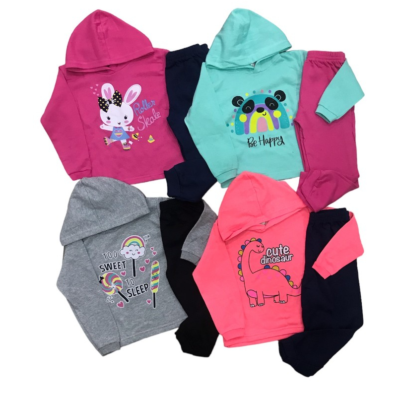 Conjunto De Moletom Com Capuz Menina Tamanho: 1,2,3,4,6,8 Roupas De Inverno/conjunto De Frio