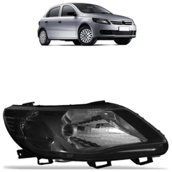 Farol Dianteiro Gol Saveiro Voyage G5 2009 2010 2011 2012 Máscara Negra Foco Simples Carcaça Lente Lisa