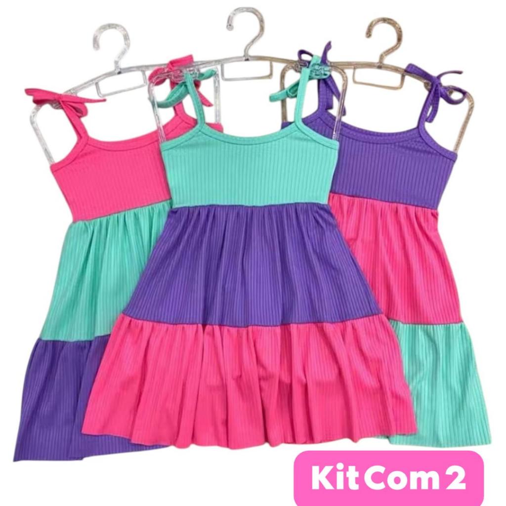 Kit 2 Vestido  Três Maria infantil Confortável Tricolor envio com cores sortidas.kids dress, girls dress,toddler dress,t em Oferta na Shopee