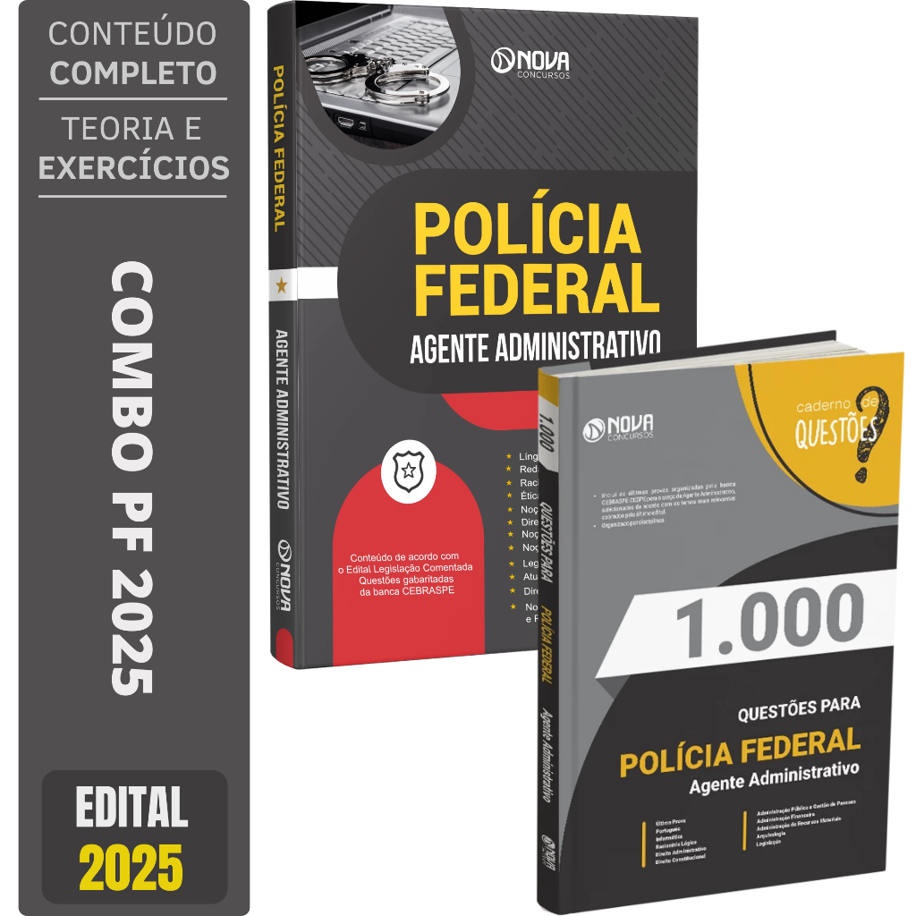 Kit Apostila Concurso PF 2025 - Agente Administrativo Polícia Federal + Caderno de Testes