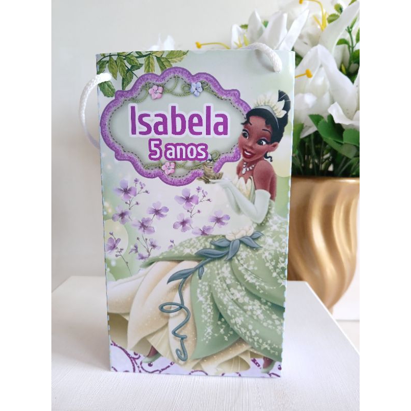 10/20/30/40 sacolinhas Princesa TIANA lembrancinhas personalizadas com nome e idade