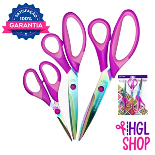 KIT 3 Tesouras Lanmax Titanium Profissional - Não Perde Corte! em Oferta na Shopee