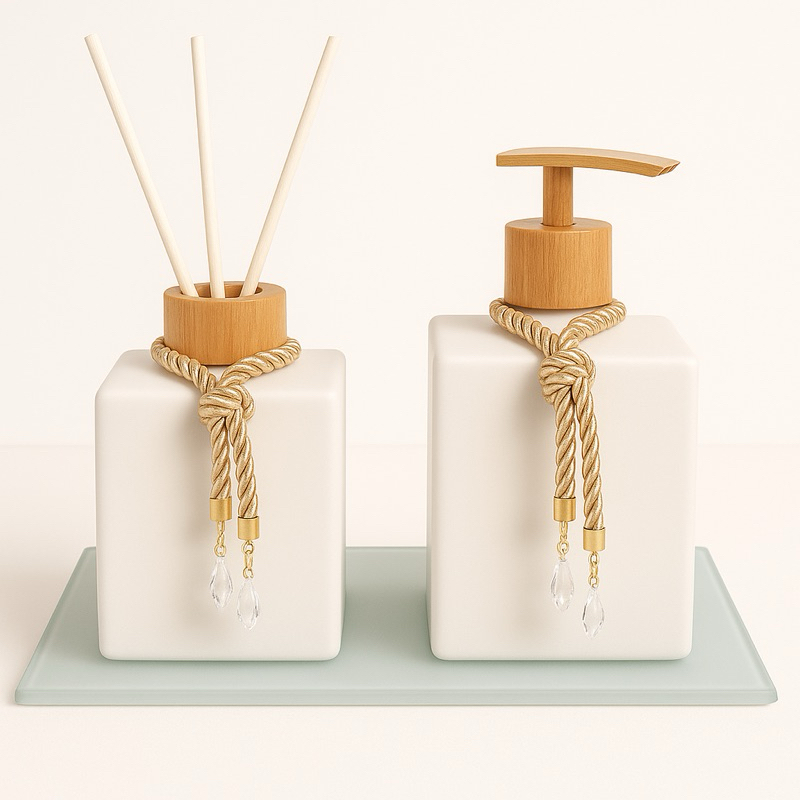 Kit Difusor De Ambientes Aromatizador Cubo + Lavabo sabonete Liquido Luxo C/bandeja