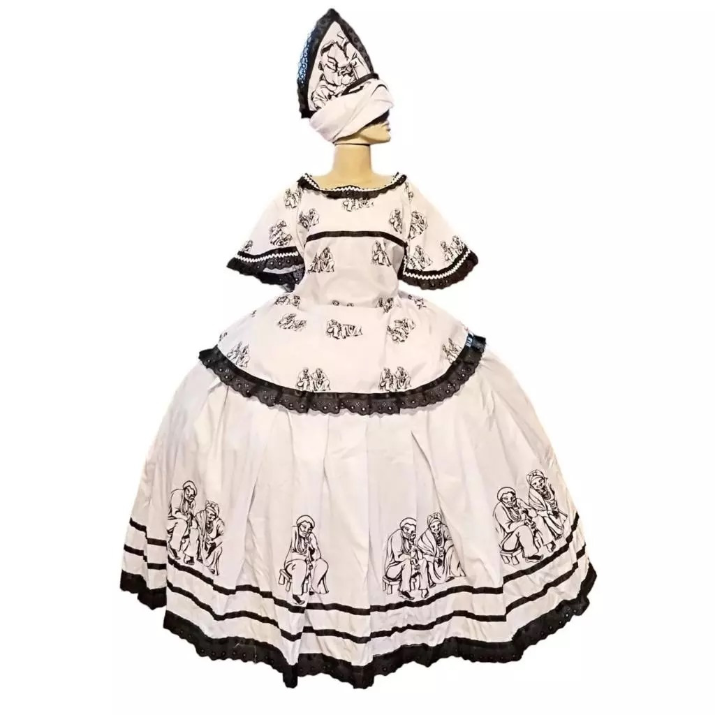 VESTIDO PRETO VELHO PRETO E BRANCO - SOMENTE SAIA AVULSA COM ESTMAPA PRETO VELHO UMBANDA E CANDOMBLÉ