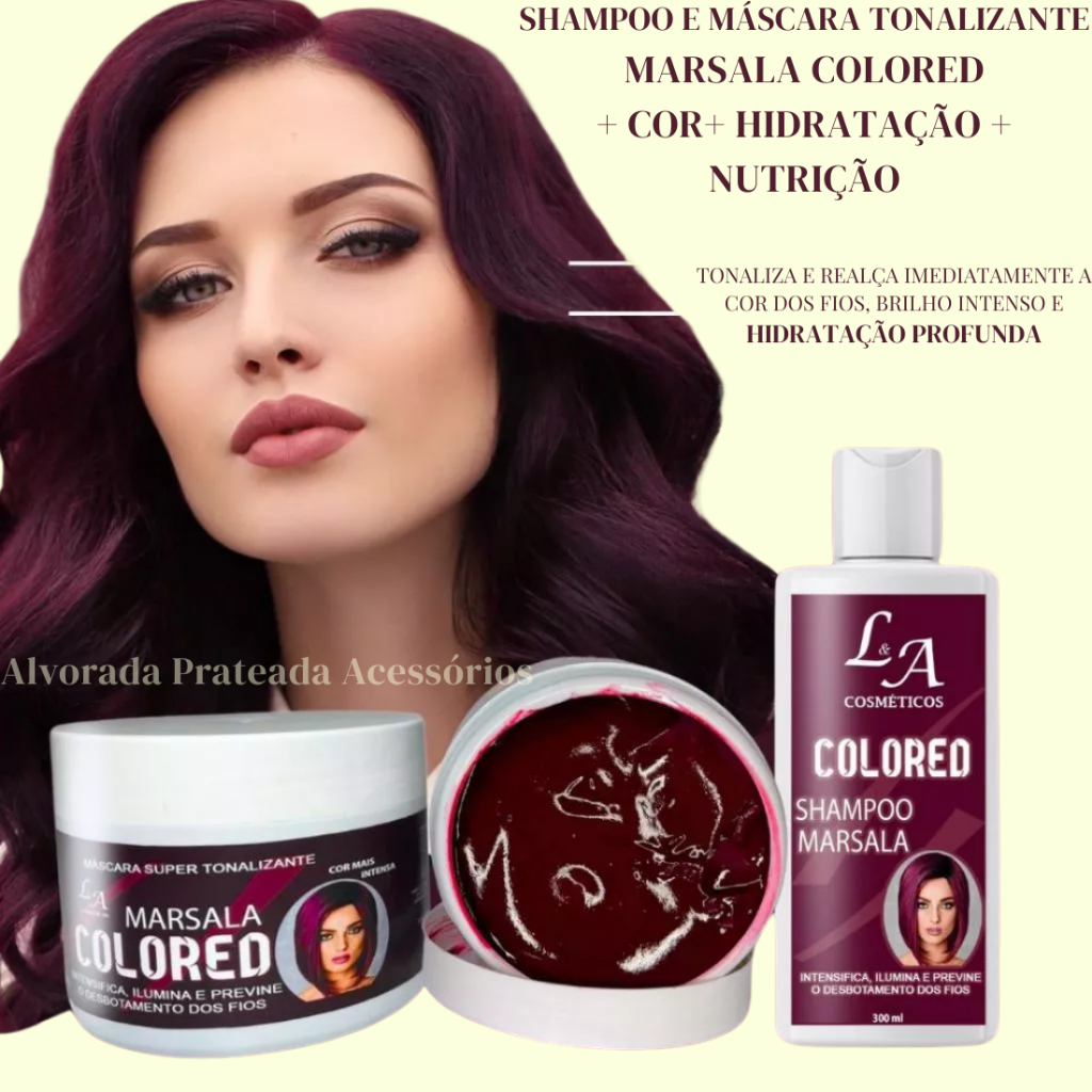 Shampoo + Máscara Tonalizante Vinho Profundo - Sem Amônia - Cobre 100% dos Fios - La Cosméticos em Oferta na Shopee