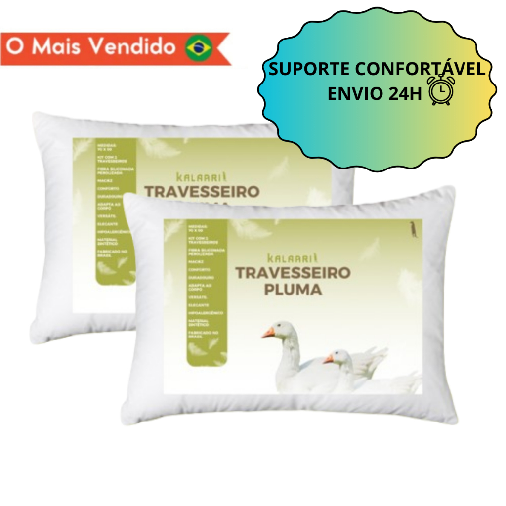 Kit 2 Travesseiro Pluma de Ganso em Espuma Travesseiro Firme Descanso 70x50cm Anti Alergico Conforto