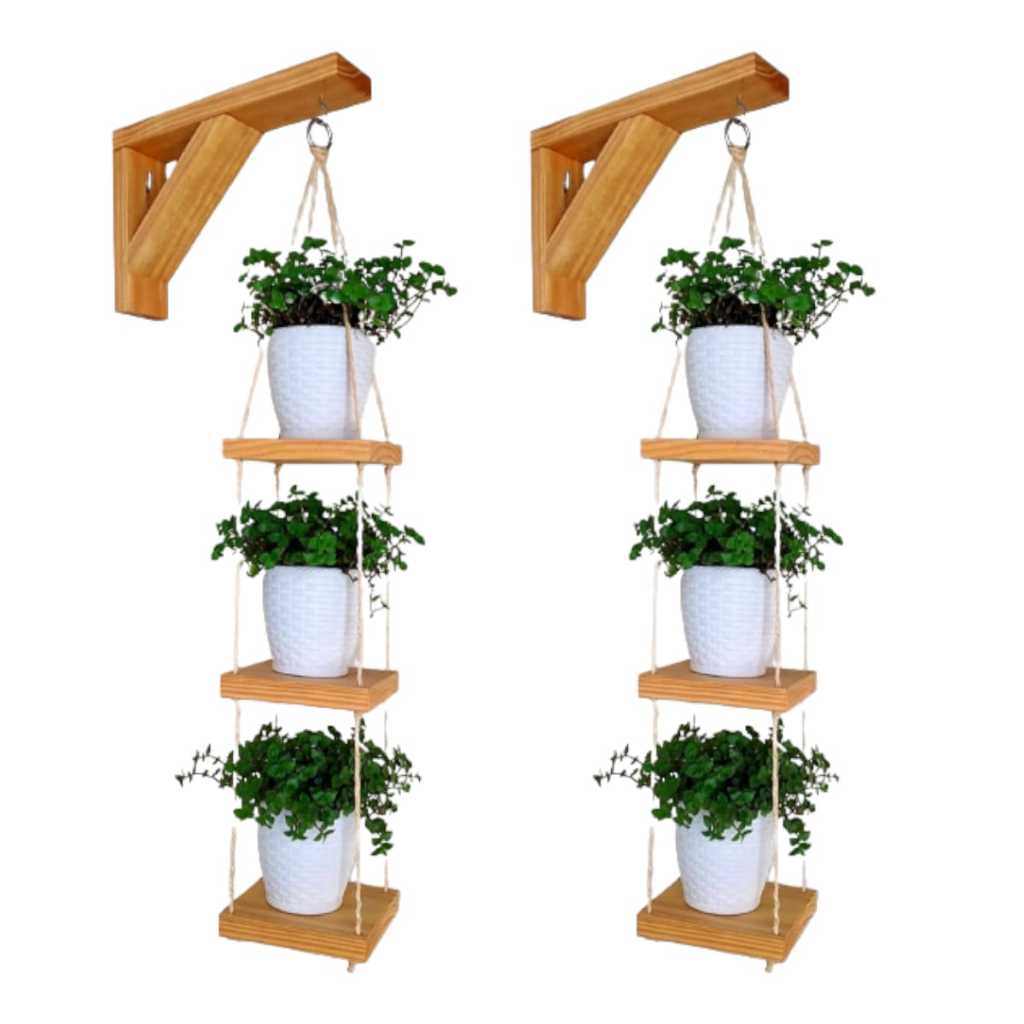 Kit 2 Suporte para Plantas Suspenso Floreira Vertical Madeira Decoração Jardim Suporte Vaso Planta