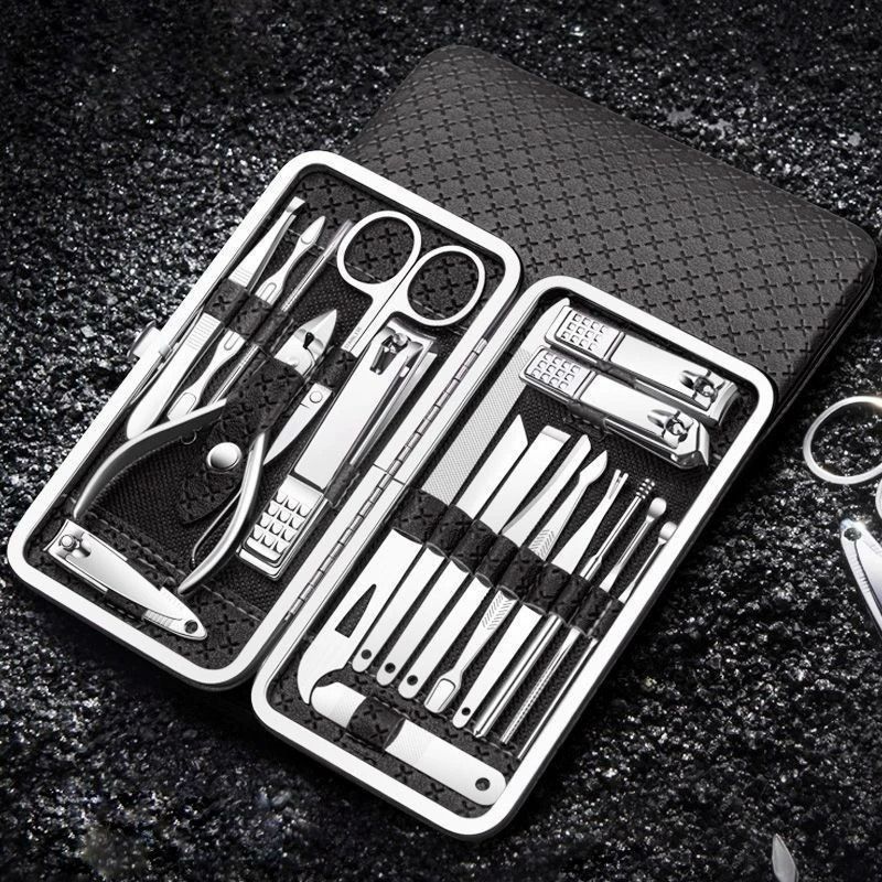 Kit 19 Cortador De Unha Manicure Portatil Estojo Pinca Tesoura C/Organizador de couro de luxo