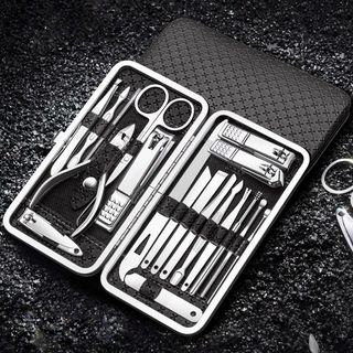 Kit 19 Cortador De Unha Manicure Portatil Estojo Pinca Tesoura C/Organizador de couro de luxo