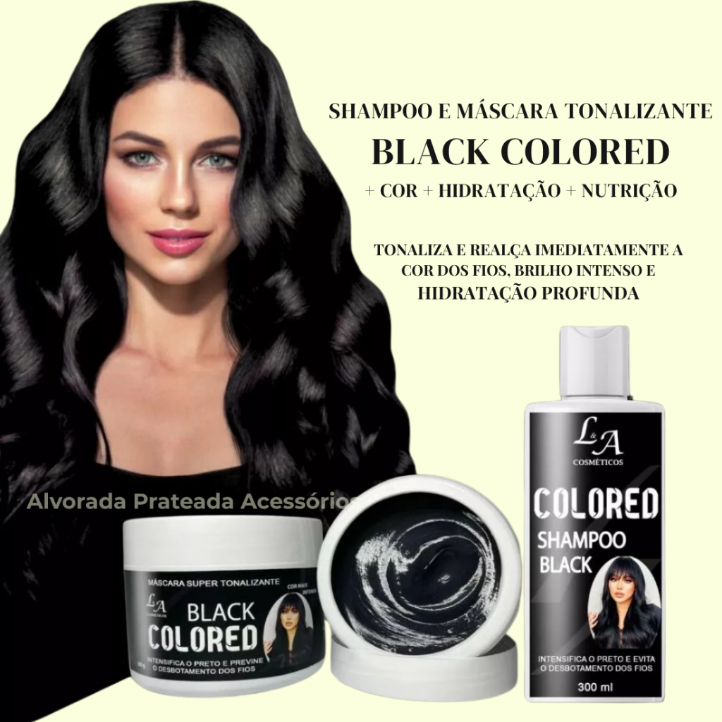 Shampoo + Máscara Tonalizante Preto Profundo - Cobertura Total de Brancos Sem Química Agressiva