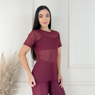Blusa de Tule Fitness Academia Treino Transparente Feminina em Oferta na Shopee