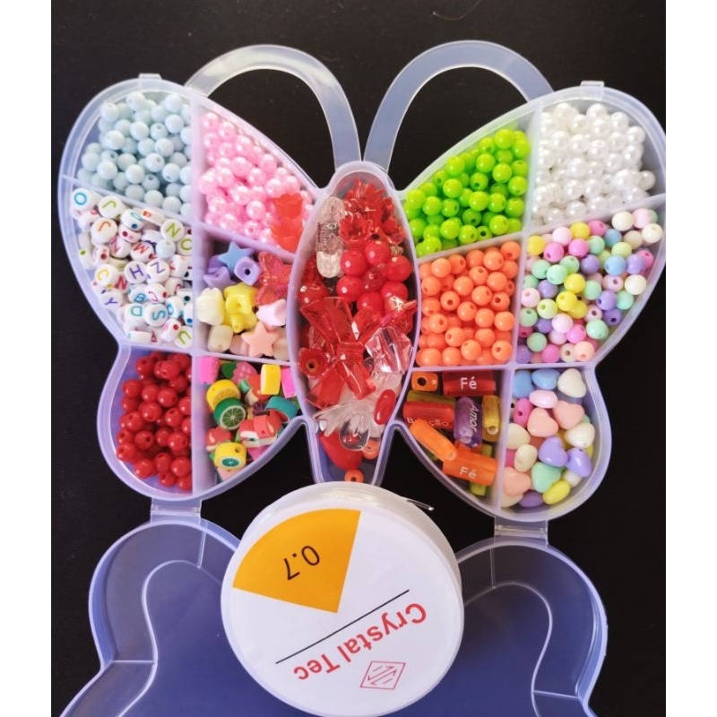 Maleta Premium Borboleta com Miçangas - Kit Completo 1500 peças + Fio de Silicone 10m