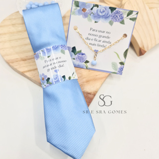 KIT AZUL SERENITY GRAVATA TRABALHADA + PULSEIRA + TAGS em Oferta na Shopee