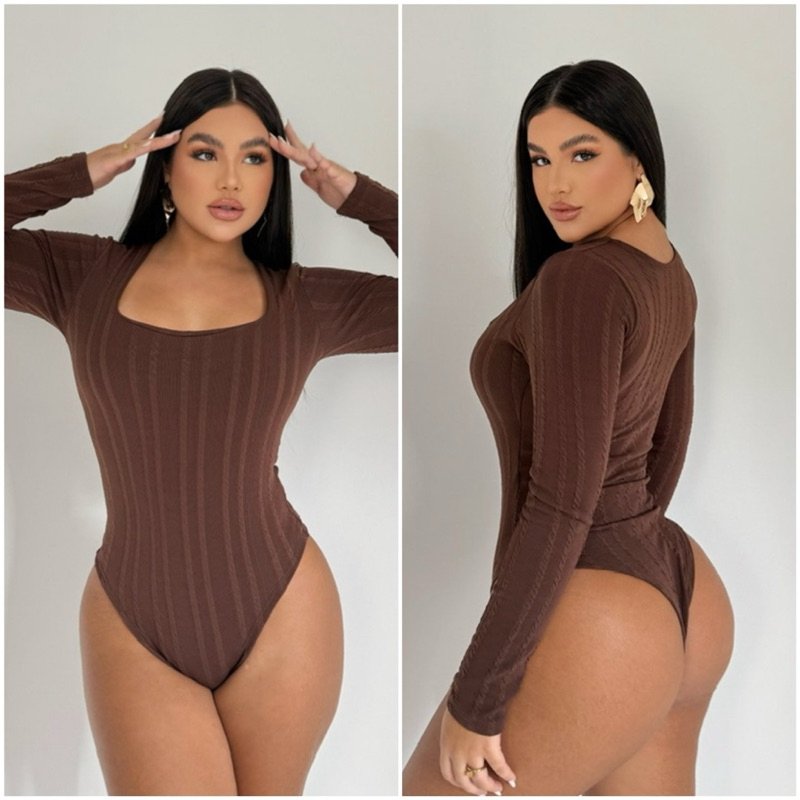 Body Feminino Decote Quadrado Manga Longa Rivana Premium em Oferta na Shopee