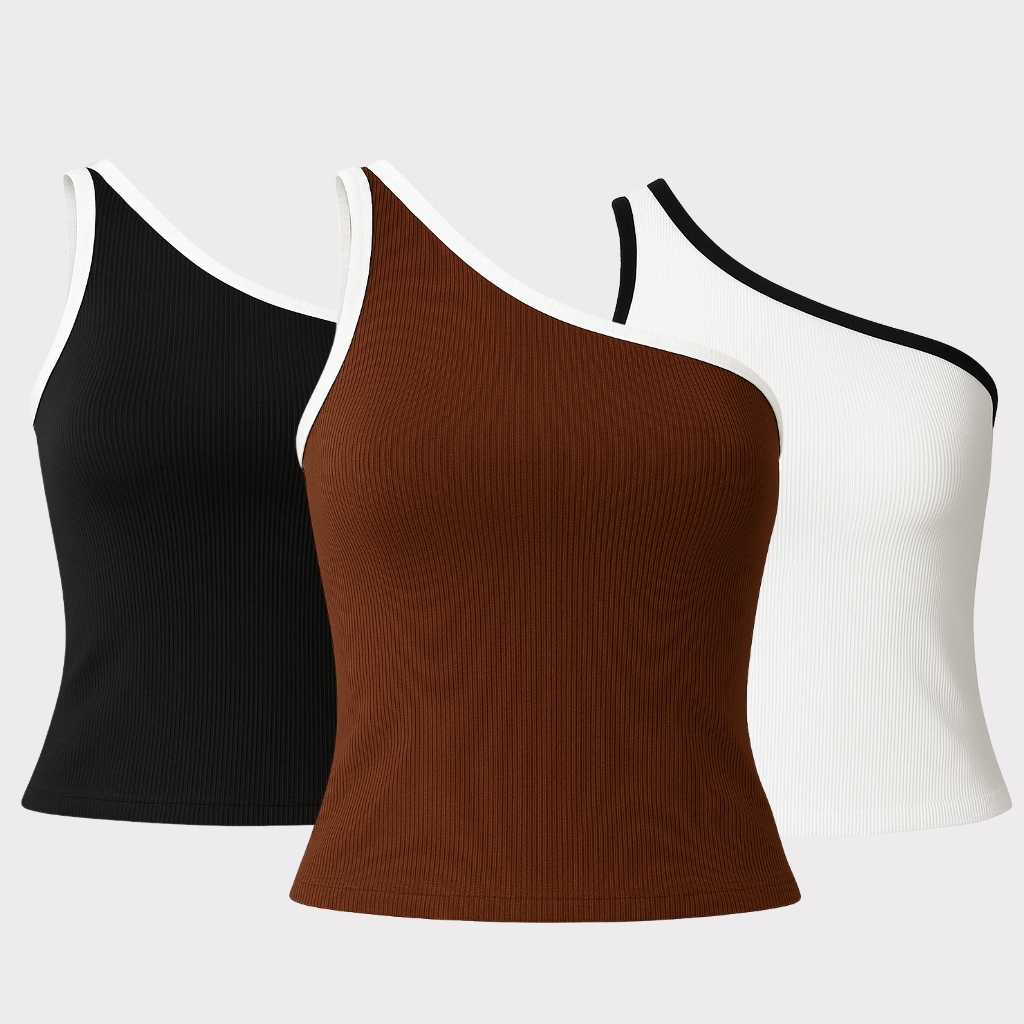 Kit 3 Blusa Nula Manga Canelada | Blusa Feminina | Ombro Só Básica