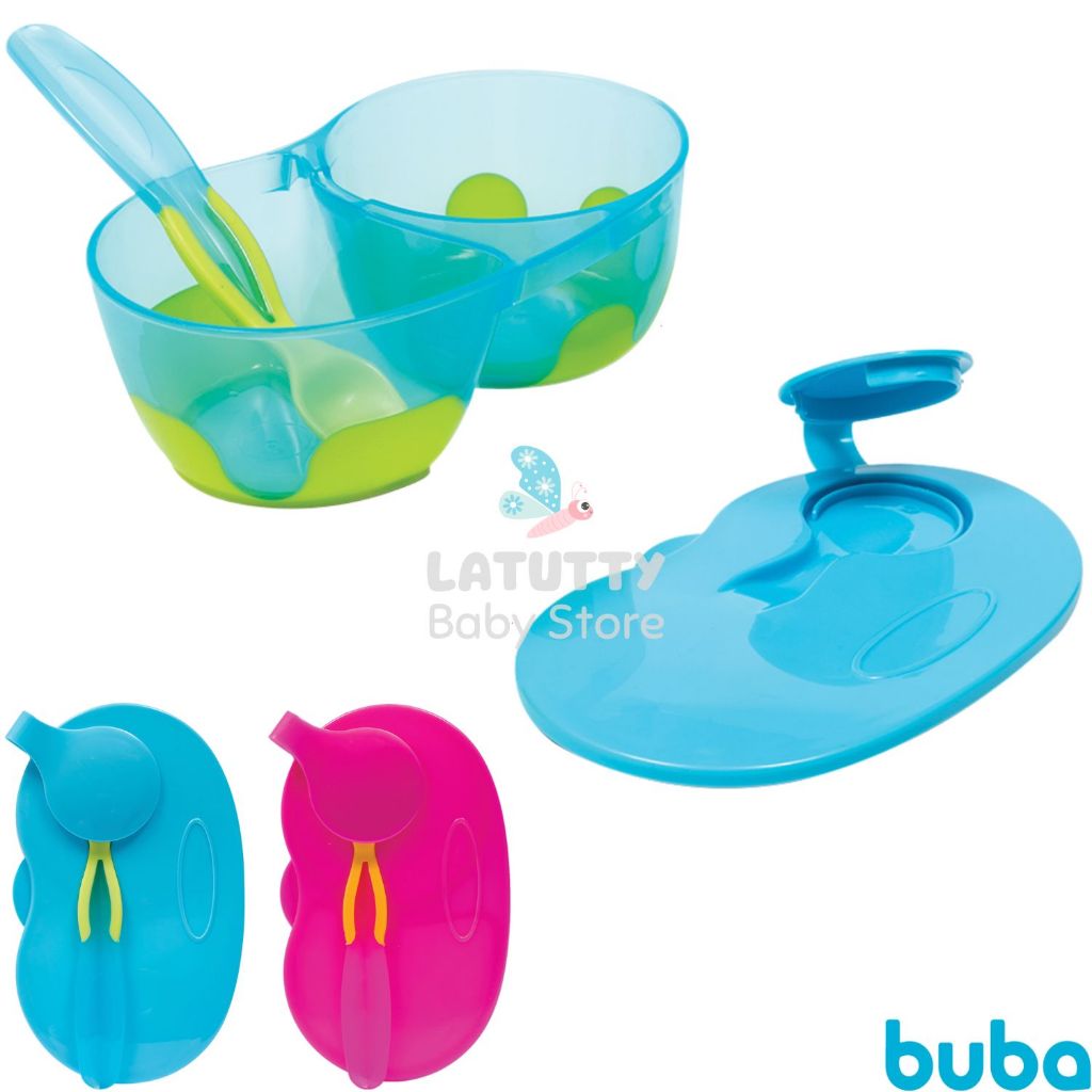 Kit Refeição com Divisória e Colher Buba Base Antideslizante Pratinho Infantil Alimentação Bebê