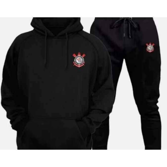 Conjunto Moletom Blusa e Calça abrigo Masculino e Feminino Blusa manga longa  Timão