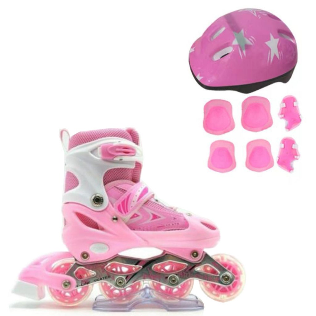 Patins Roller Inline Infantil Rosa Com Proteção Patins Criança Menina Ajustável Promoção em Oferta na Shopee