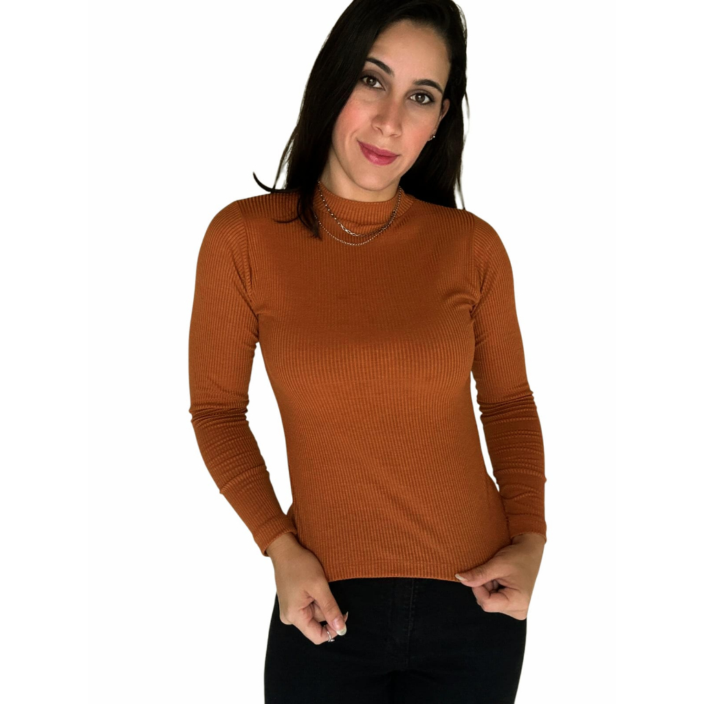 Blusa  Feminina canelada gola alta cacharrel manga longa feminina segunda pele em Oferta na Shopee