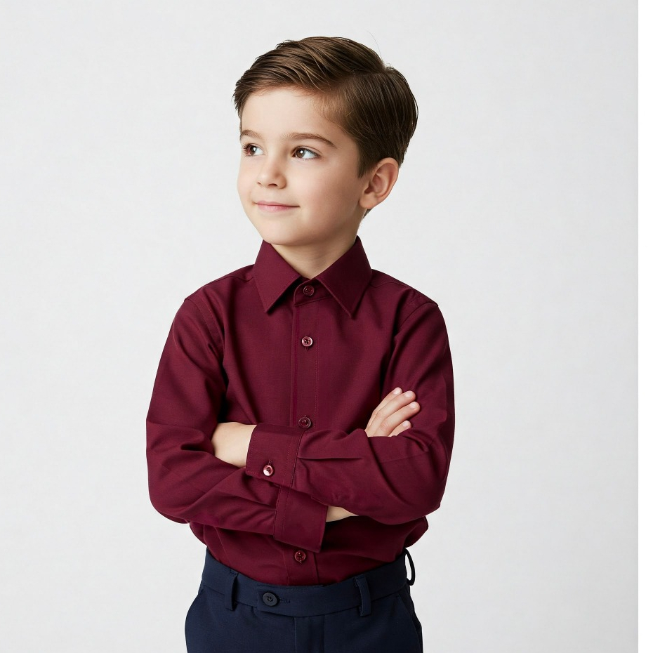 Camisa social menino vinho manga longa Premium 2 a 10 Anos Batizado, Casamento