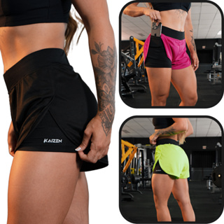 Shorts compressão 2 em 1 feminino para academia caminhadas e corrida em Oferta na Shopee