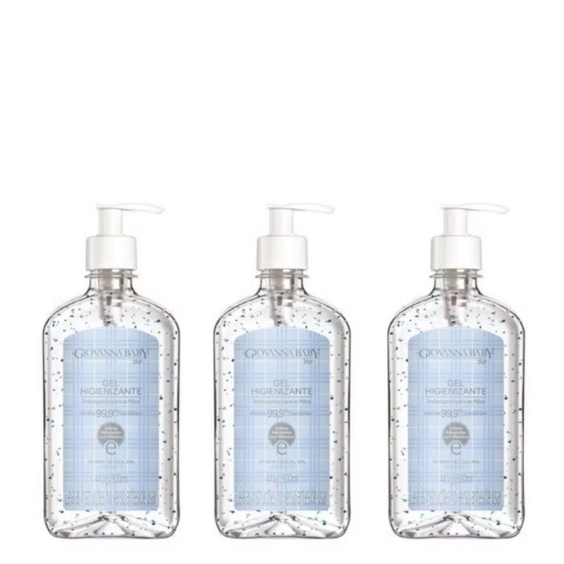 kit com 3 unidades Gel Higienizador Mãos Giovanna Baby Blue álcool 500 ml
