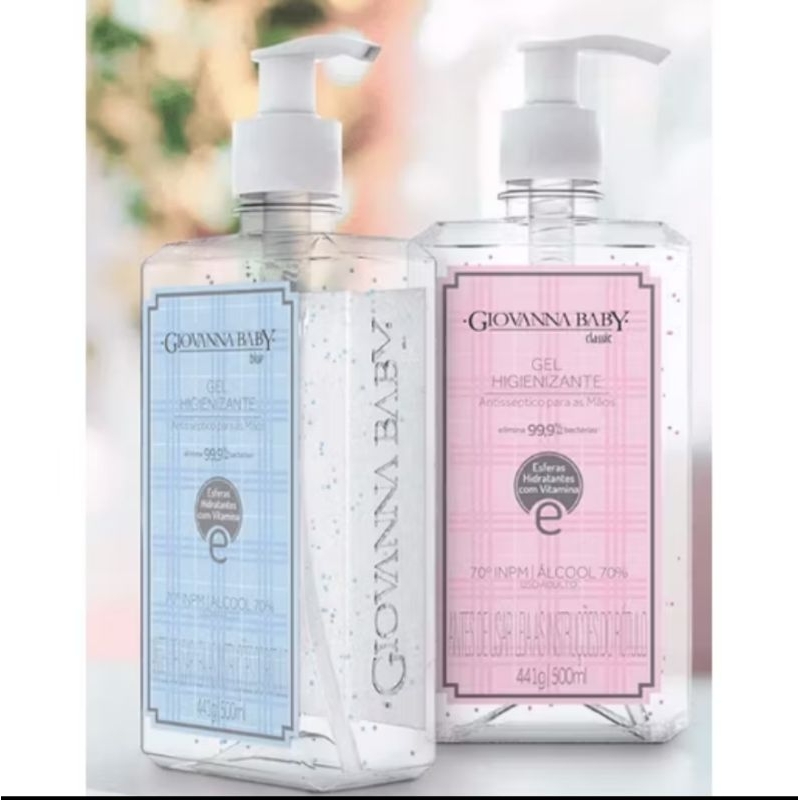 kit com 2 unidades Gel Higienizador Mãos Giovanna Baby Classic e Blue álcool 500 ml