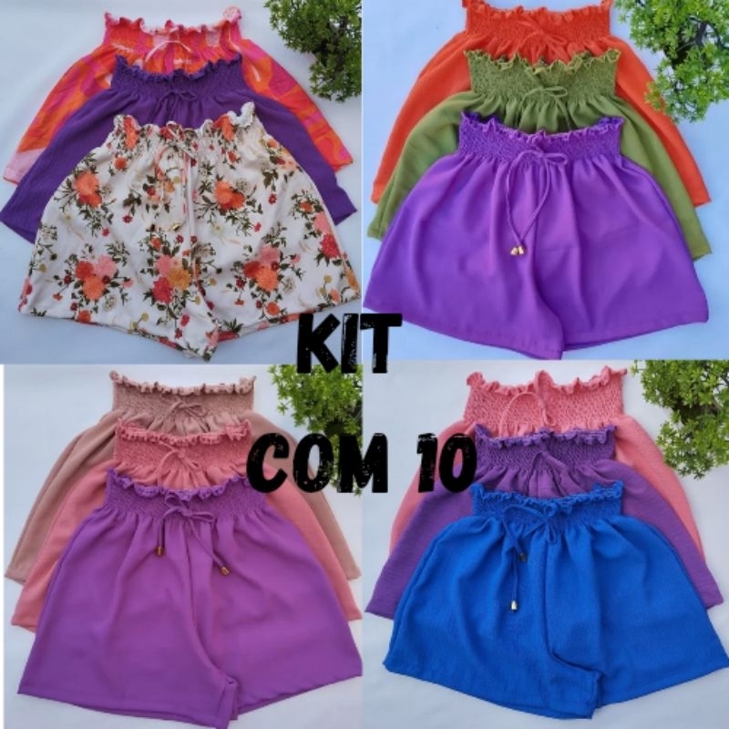 kit 10 Short Feminino Soltinho Com Lastex Na Cintura Atacado Revenda