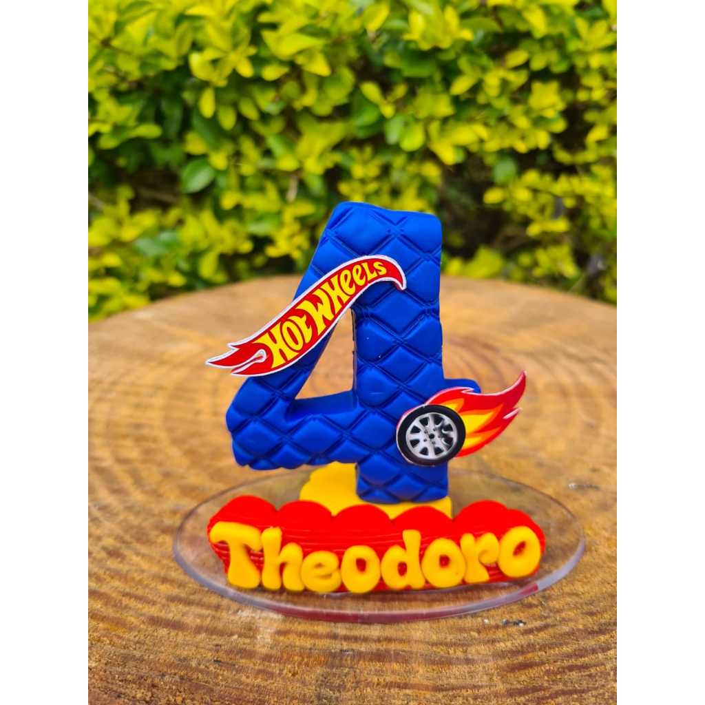 vela de aniversário CARROS HOTWHEELS, personalizada, biscuit, topo de bolo com nome e pavio em Oferta na Shopee