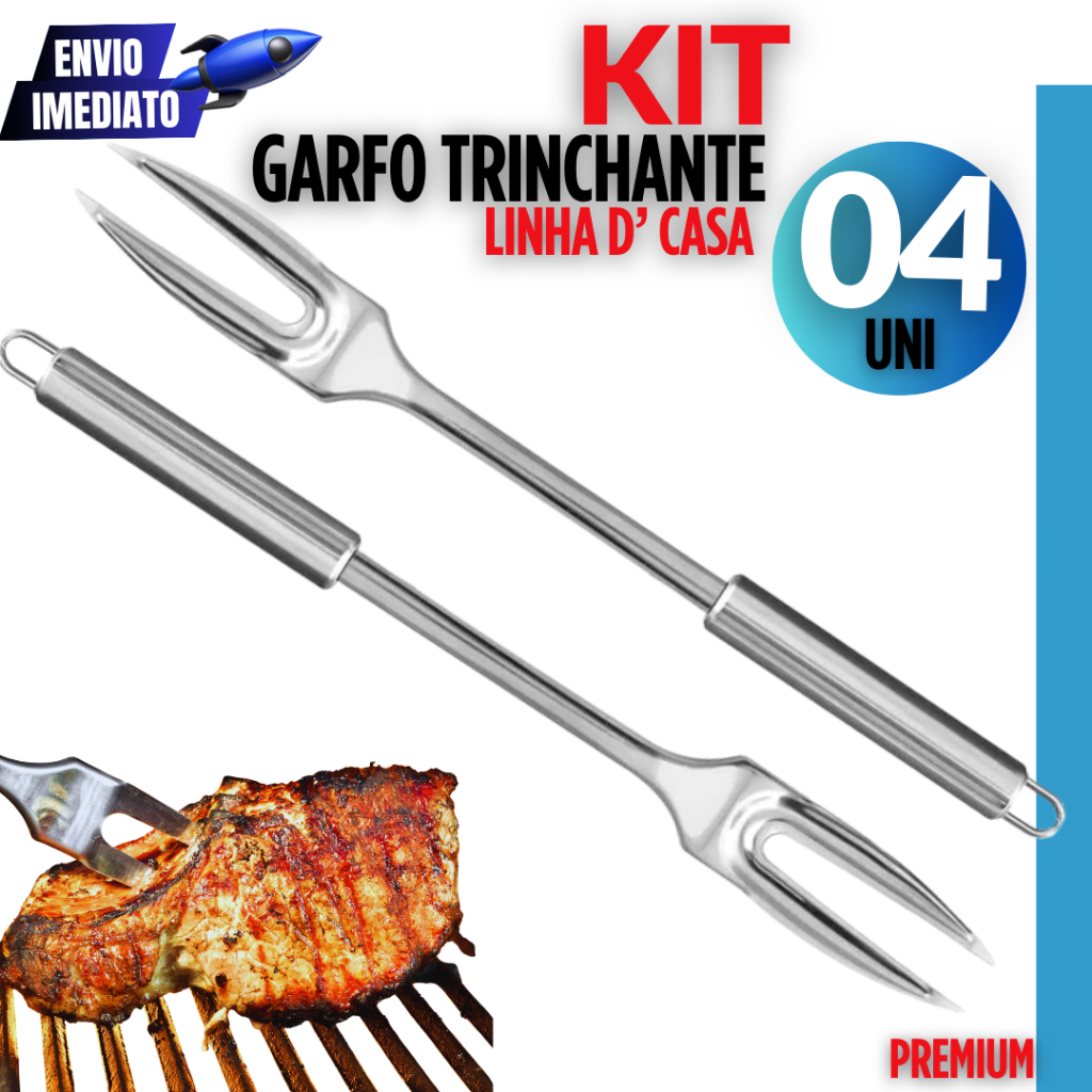 Conjnto 04 Unidades Garfo Garfos Trinchantes de Inox cozinha para Churrascos e Uso Profissional