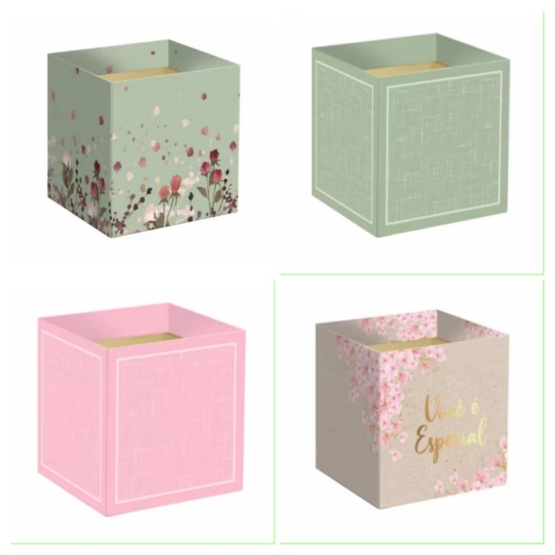 Cachepot Quadrado 11cmX11cmX10  Decorado/Estampado para Flores e Presentes 5 unidades