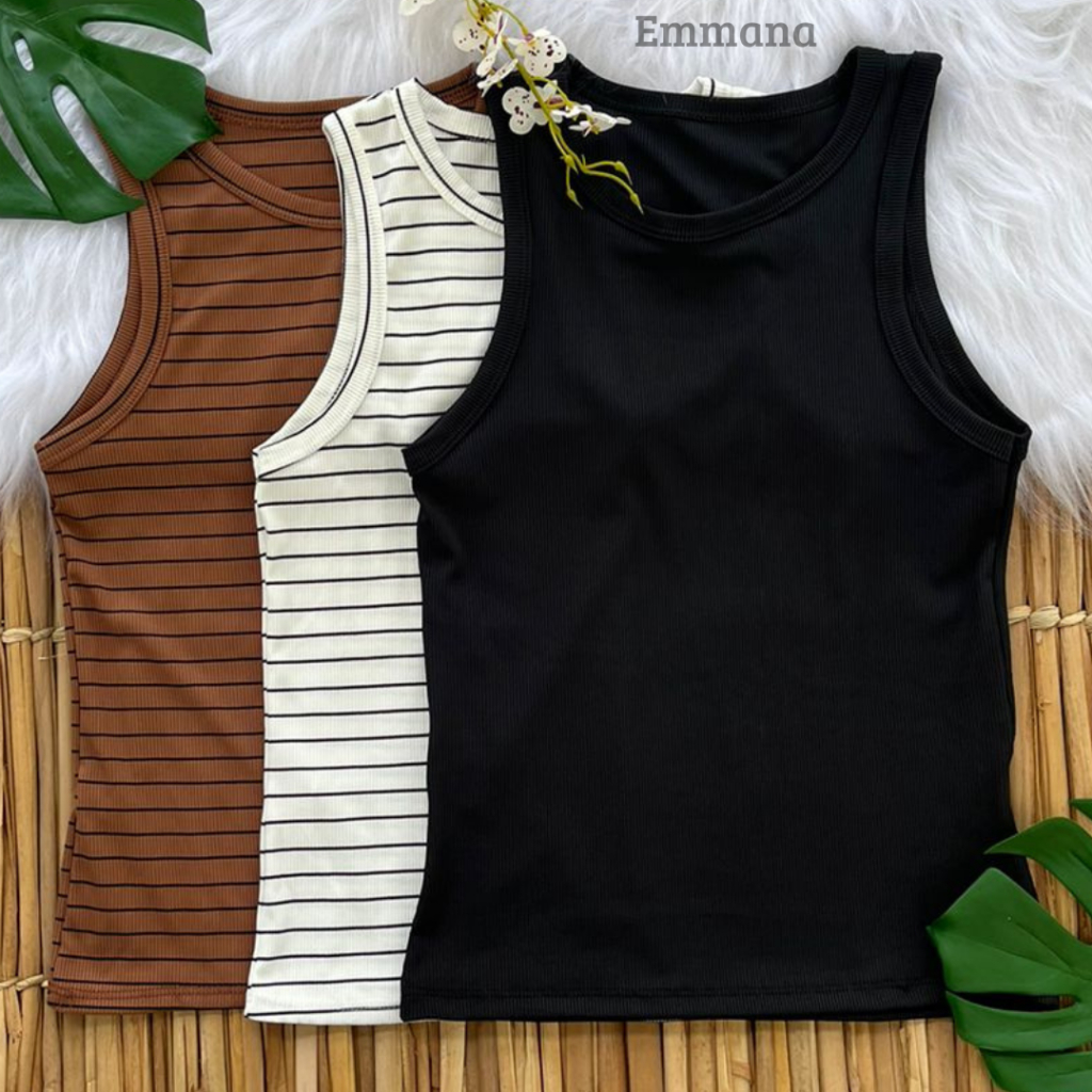 Kit 3 Regata Canelada Feminina Lisa e Listrada Blusa Básica Camiseta Casual