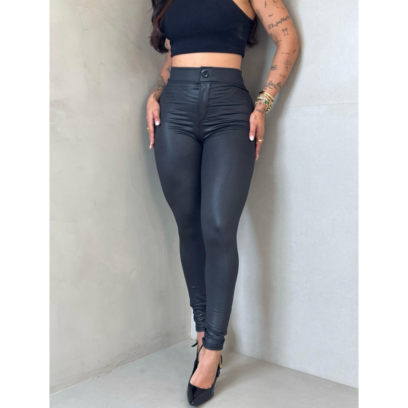 Calça Cirrê Disco, Calça Legging Couro Fake