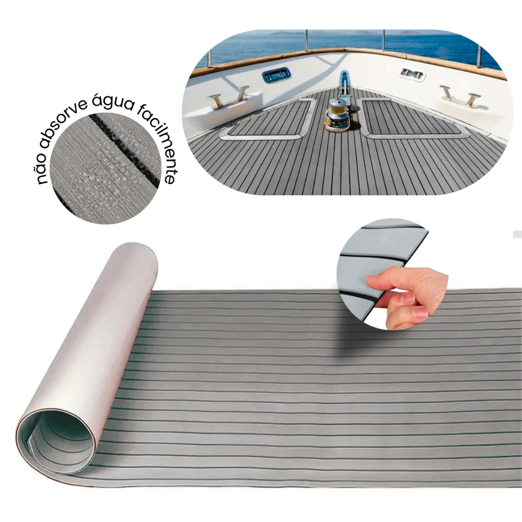 Piso Náutico Placa Tapete Eva Barcos Jet Ski Teka Premium Cinza Claro 1,80x50cm