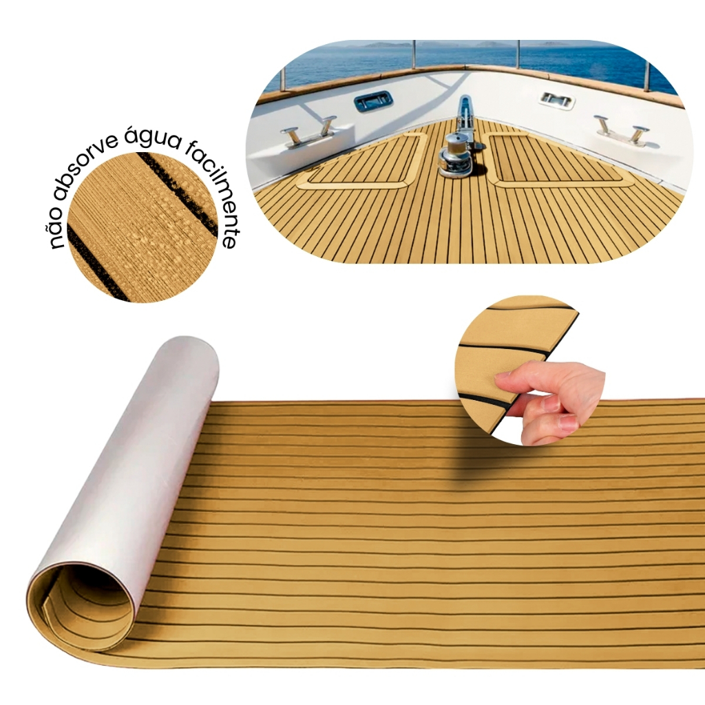 Piso Náutico Placa Tapete Eva Barcos Jet Ski Teka Premium Marrom Madeira Ocre