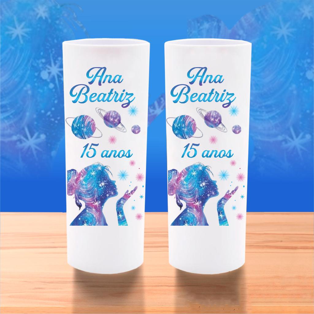 100 Copos Personalizados Galaxia 15 anos Universo Astronauta Feminino Long Drink GALAXIA Kit Festa