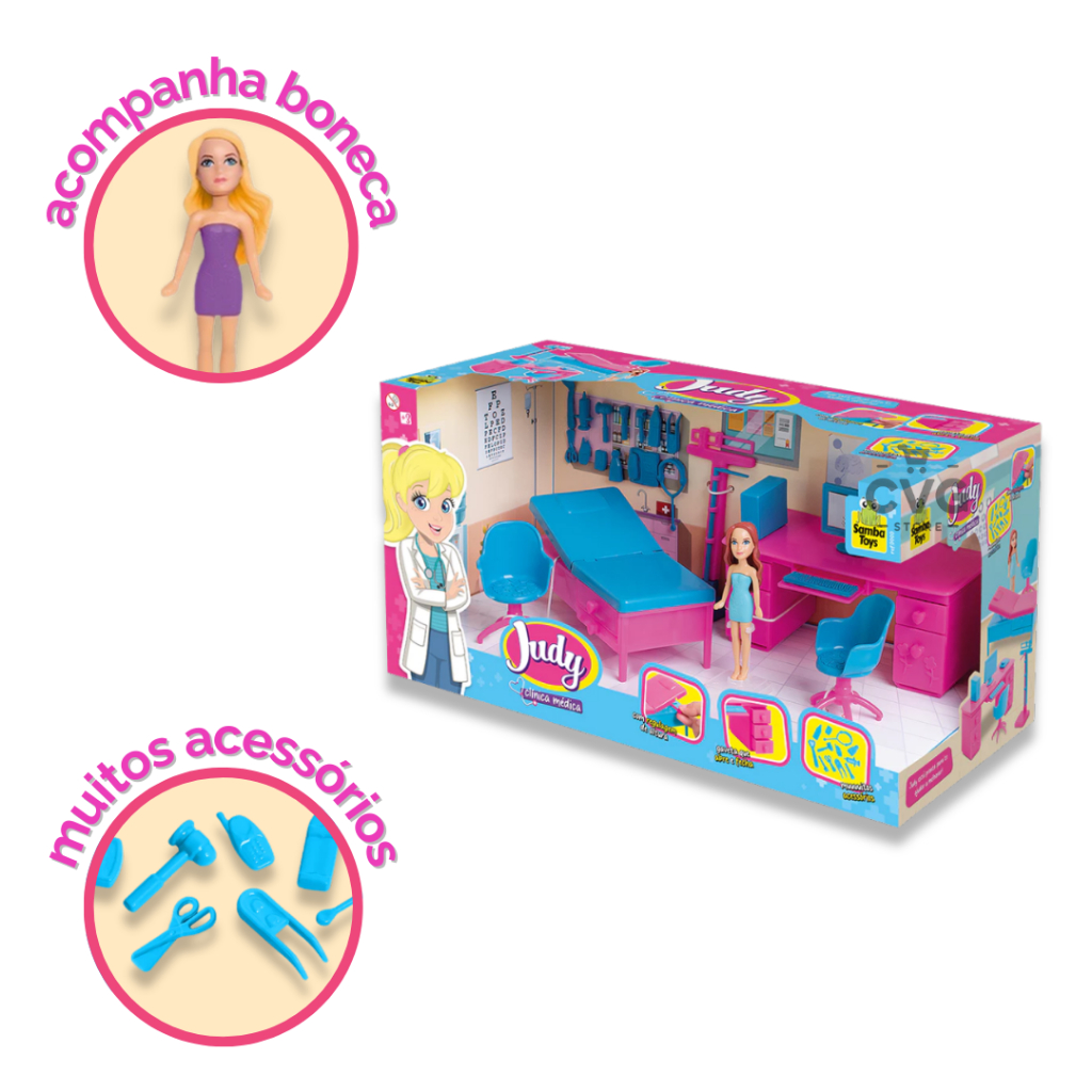 Coleção Judy Clinica medica com boneca e Acessórios Brinquedo Infantil Samba Toys em Oferta na Shopee