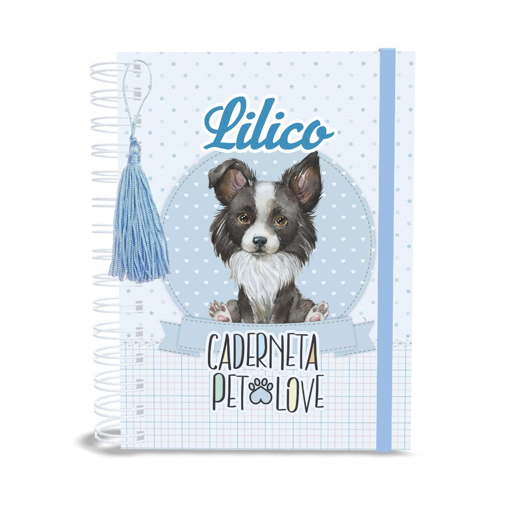 Caderneta de Vacina Pet - A6 ou A5 - Capa Dura - Raça Border Collie Macho ou Fêmea