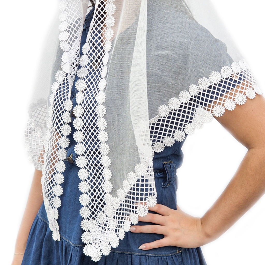 Véu Ccb Congregação Cristã Renda Guipir Floral Média (modelo Samira)