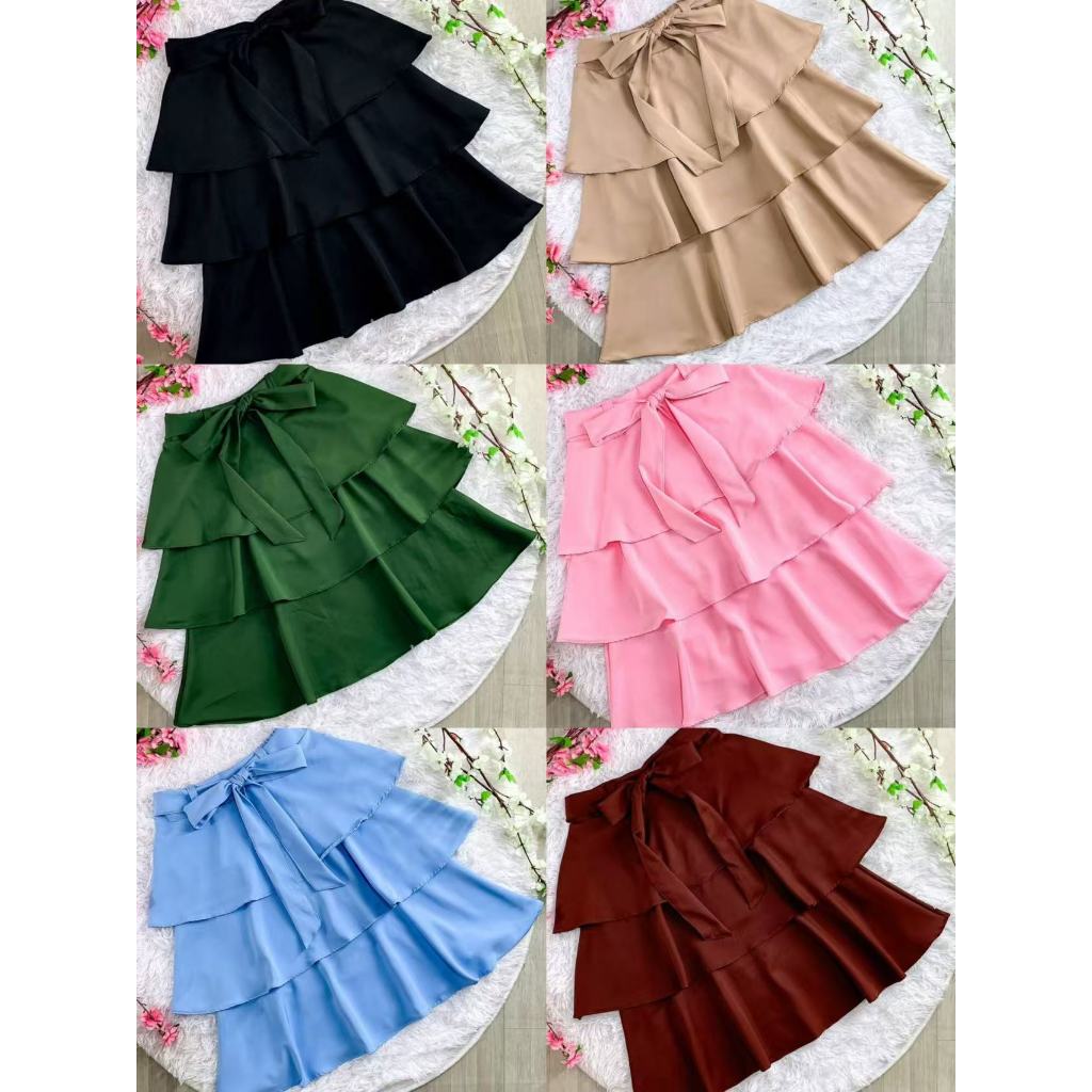 Saia Midi Alfaiataria 3 Babado com Laço Moda Feminina -067 em Oferta na Shopee