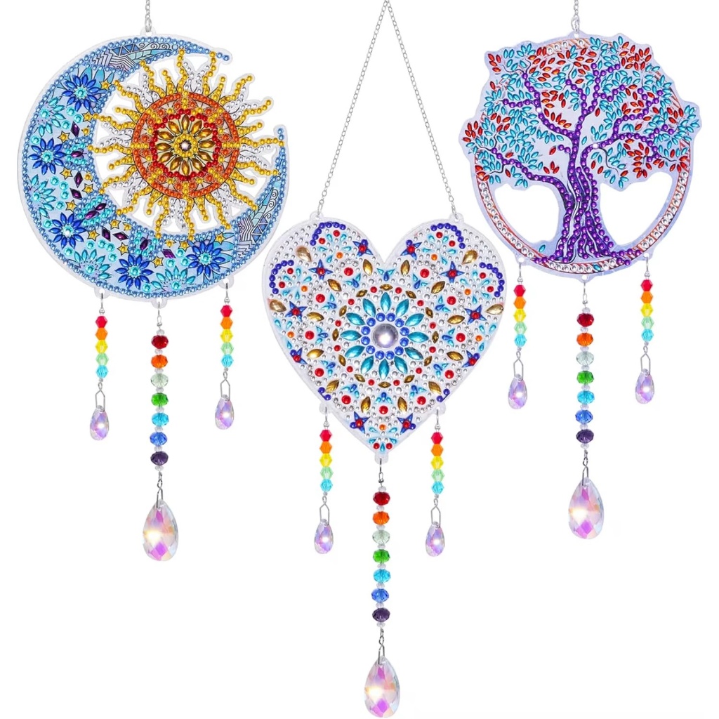 Pintura diamante apanhador de sonhos cristal decoração janela jardim kits para crianças e adultos em Oferta na Shopee
